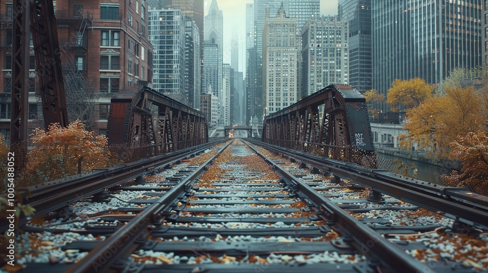 Fototapeta premium Train Tracks Leading Through Urban Landscape