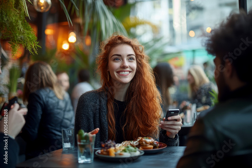  a trendy group of young adults, ages 25- 40, gathered in a vibrant, urban rooftop setting at sunset.