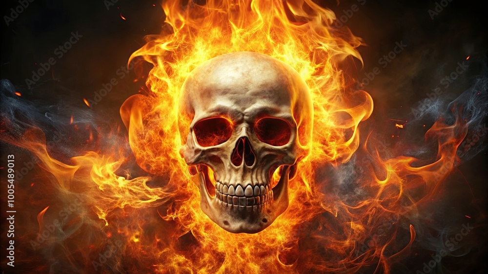 Fiery Skull, Embers Dance In Smoke And Flame Fiery Skull, Embers Dance In Smoke And Flame