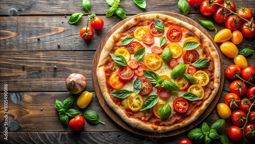 Panoramic Margherita Pizza with Fresh Heirloom Tomatoes