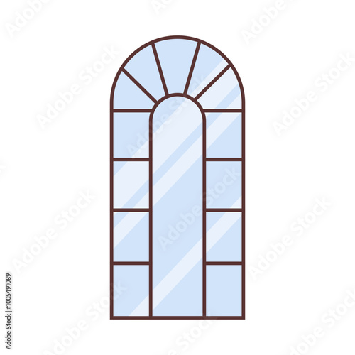Arch window frame, vector classic arched window of wood for the church or chapel architecture, facade exterior isolated