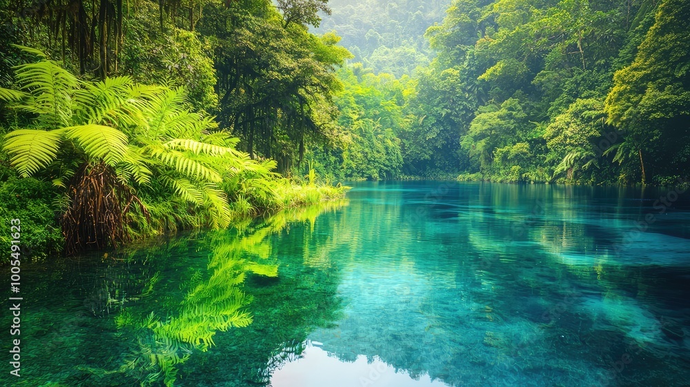 Serene forest landscape with clear water reflecting lush greenery, creating a tranquil and captivating nature scene. Serene forest landscape with clear water reflecting lush greenery, creating a tranquil and captivating nature scene.