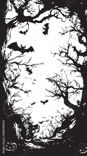 Wallpaper Mural Realistic hand drawn halloween illustration with bats, Halloween elements, Happy Halloween Torontodigital.ca