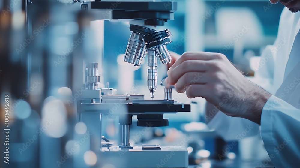 close-up of a technician's hands operating a precision instrument in a modern, high-tech manufacturing facility, with blurred machinery in the background close-up of a technician's hands operating a precision instrument in a modern, high-tech manufacturing facility, with blurred machinery in the background