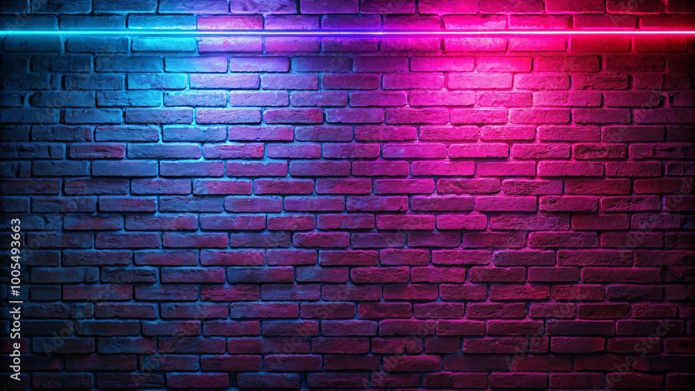 Brick Wall Bathed in Vibrant Neon Hues, a Striking Contrast of Color and Texture Brick Wall Bathed in Vibrant Neon Hues, a Striking Contrast of Color and Texture