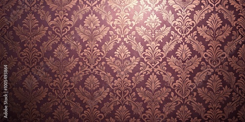 Intricate Copper Foliage Pattern on Rich Maroon Background