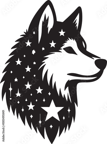 Laika Head Silhouette vector art with a Cutout Star Pattern 
