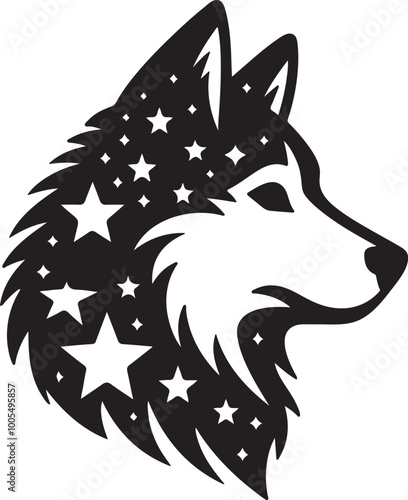 Laika Head Silhouette vector art with a Cutout Star Pattern 
