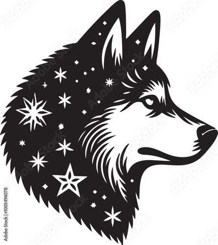 Laika Head Silhouette vector art with a Cutout Star Pattern 