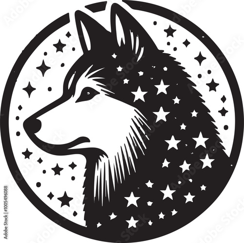 Laika Head Silhouette vector art with a Cutout Star Pattern 
