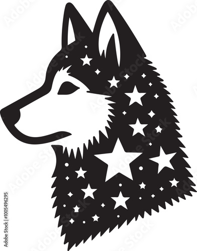 Laika Head Silhouette vector art with a Cutout Star Pattern 