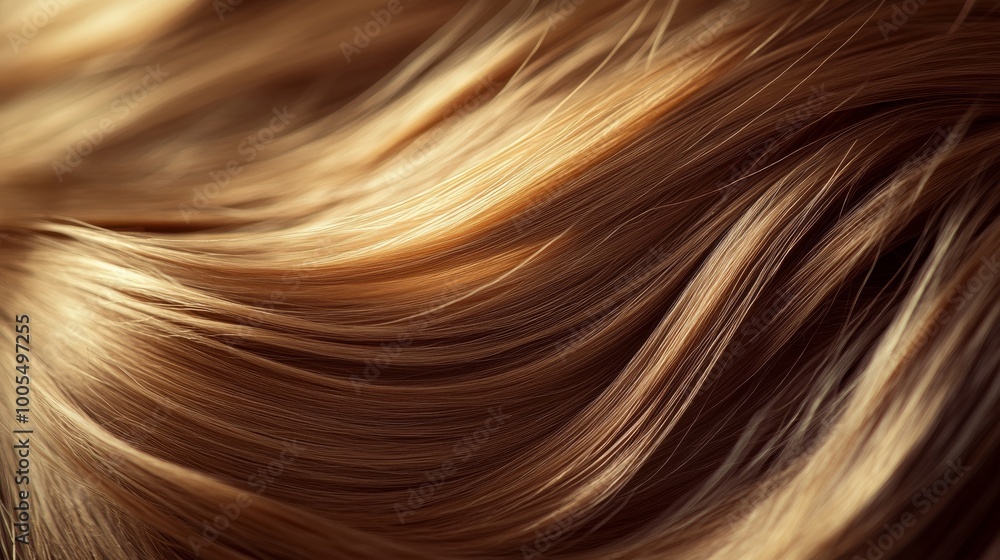 A close-up shot of flowing, golden-brown hair, showcasing its smooth texture and natural shine. A close-up shot of flowing, golden-brown hair, showcasing its smooth texture and natural shine.