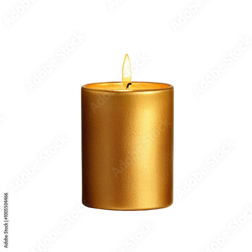 Gold candle glowing softly, white isolated background.