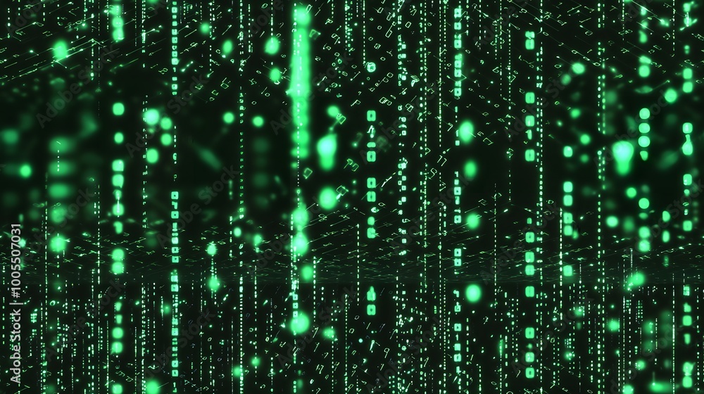 Futuristic digital matrix with green binary code falling in cyberspace Futuristic digital matrix with green binary code falling in cyberspace