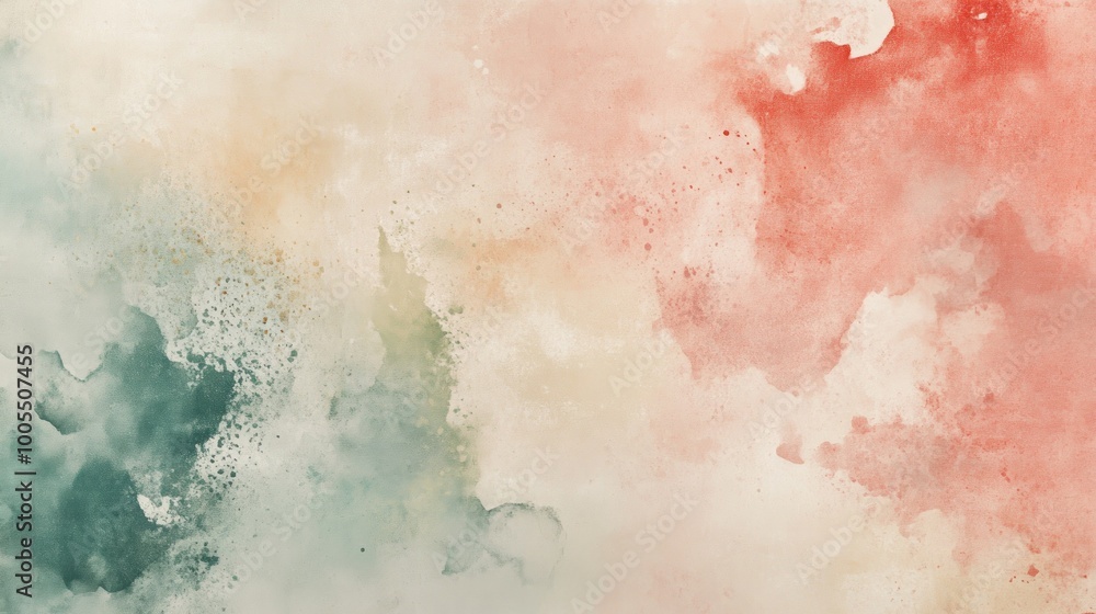 Obraz premium Abstract watercolor texture with soft hues of red, green, and beige.