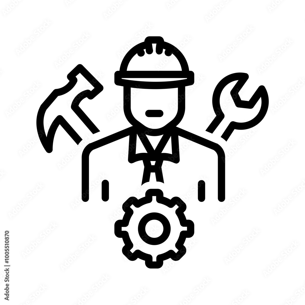 Vector black line icon for Skilled builder Vector black line icon for Skilled builder