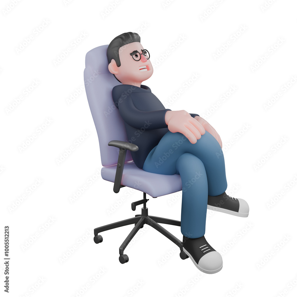 3D Tech Programmer Male. A male programmer is sitting on the work chair with his legs crossed while his right hand is on his knees. Professional Illustration 3D Tech Programmer Male. A male programmer is sitting on the work chair with his legs crossed while his right hand is on his knees. Professional Illustration