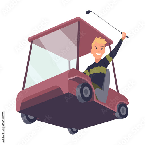 golf cart with man holding golf club clip art preview