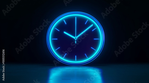 Wallpaper Mural A blue neon clock with glowing hands on a black background. Torontodigital.ca