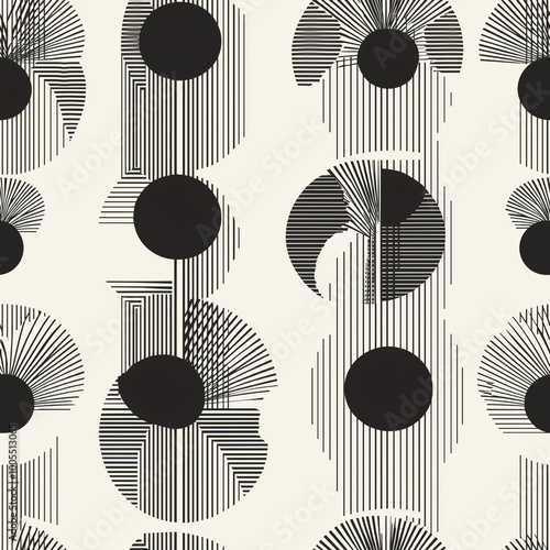 Wallpaper Mural Seamless Monochrome Pattern with Geometric Shapes and Linear Designs Torontodigital.ca