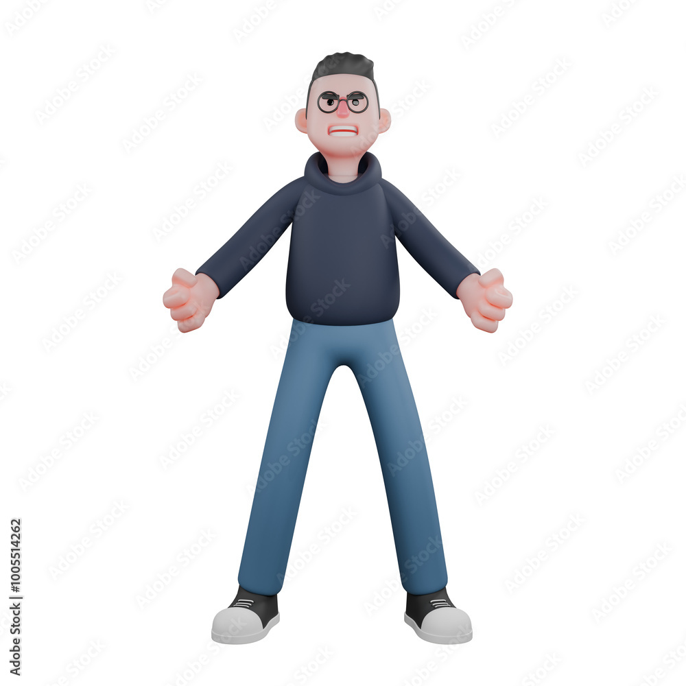 Professional Male in 3D - Programmer. A male programmer is standing with his legs spread and his hands also spread. Cartoon Illustration Professional Male in 3D - Programmer. A male programmer is standing with his legs spread and his hands also spread. Cartoon Illustration