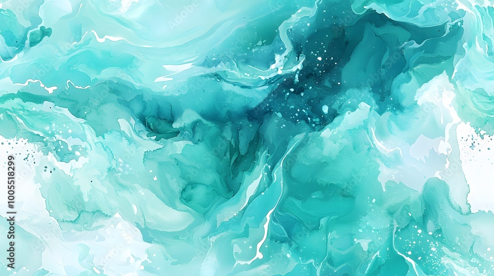 Vibrant turquoise abstract watercolor art capturing ocean waves and fluid motion Vibrant turquoise abstract watercolor art capturing ocean waves and fluid motion