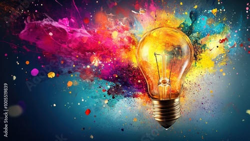 Light bulb with colorful splashes, creative energy concept