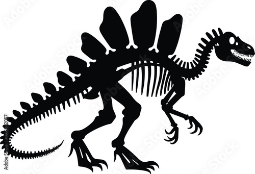 T rex dinosaur skeleton negative space silhouette illustration