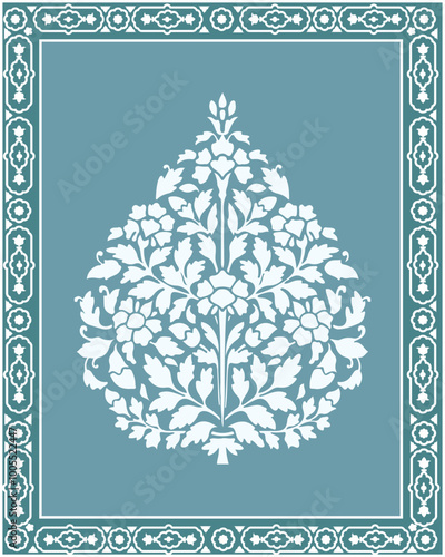 Indian floral ornament. Mughal floral traditional ornament with arch and motif borders. Floral Wall Art Wall Frame illustrations.