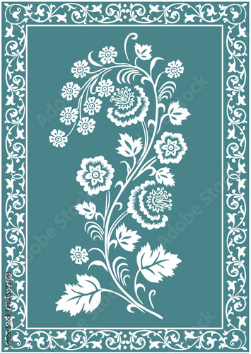 Indian floral ornament. Mughal floral traditional ornament with arch and motif borders. Floral Wall Art Wall Frame illustrations.
