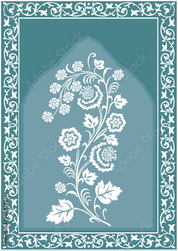Indian floral ornament. Mughal floral traditional ornament with arch and motif borders. Floral Wall Art Wall Frame illustrations.