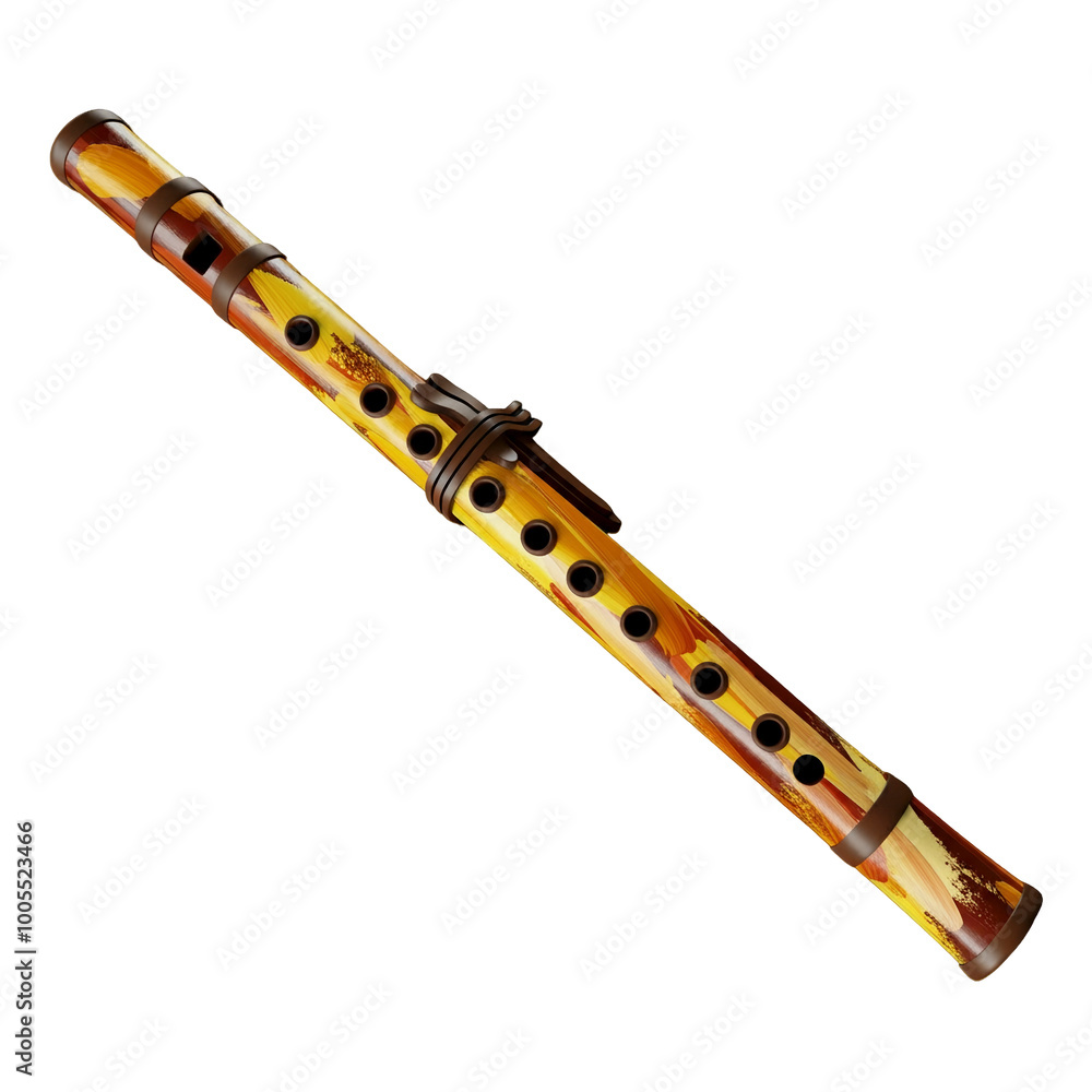 Naklejka premium A handcrafted wooden flute showcases vibrant colors and details