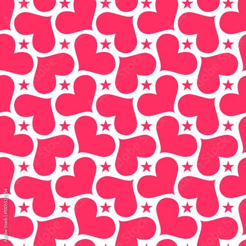 seamless pattern with hearts, bold and modern geometric pattern featuring hearts and stars in pink and white. Perfect for wallpaper, fabric, or any project needing a stylish, contemporary touch