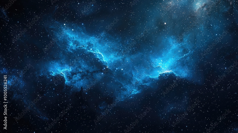 Fototapeta premium A breathtaking view of a deep space nebula showcasing vibrant shades of blue against a backdrop of shimmering stars.