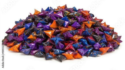 Stack of hand-folded origami stars in vibrant colors, perfect for creative or craft concepts