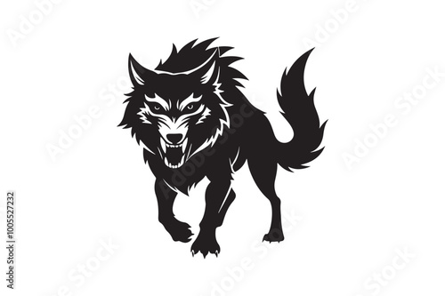 Angry wolf silhouette vector illustration, Angry wolf vector