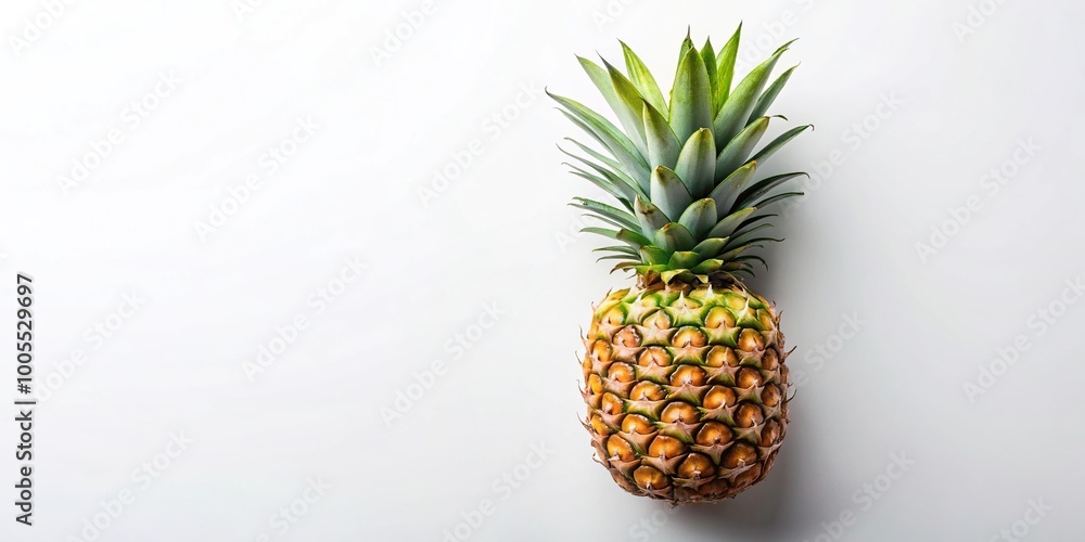 Pineapple viewed from above on a white background Pineapple viewed from above on a white background