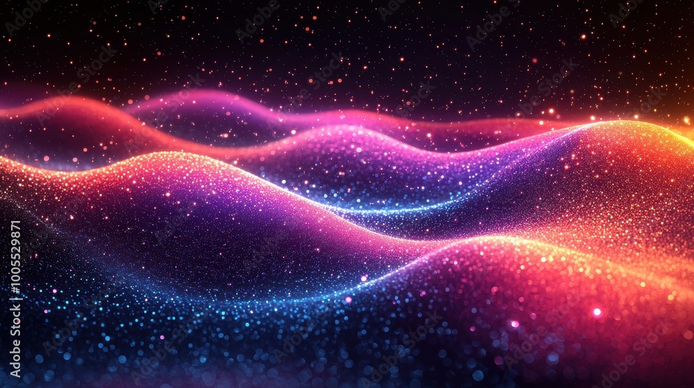 Fototapeta premium Abstract waves of shimmering colors create an ethereal landscape resembling cosmic space at night