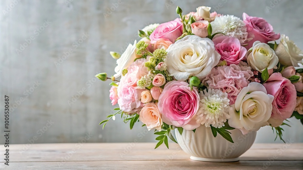 Pink and white floral arrangement in a medium shot Pink and white floral arrangement in a medium shot