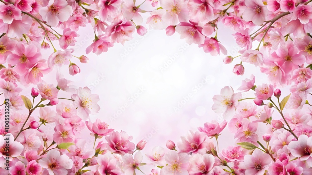 Pink cherry blossoms and petals in symmetrical pattern Pink cherry blossoms and petals in symmetrical pattern