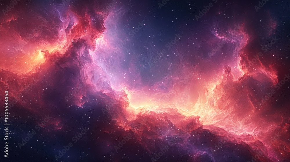 Colorful cosmic clouds illuminated by starlight in an expansive universe during a deep night sky Colorful cosmic clouds illuminated by starlight in an expansive universe during a deep night sky