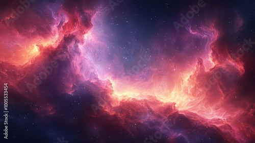 Colorful cosmic clouds illuminated by starlight in an expansive universe during a deep night sky