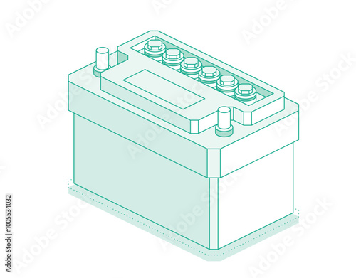 Car battery isolated on white background. Accumulator battery. Isometric outline object.