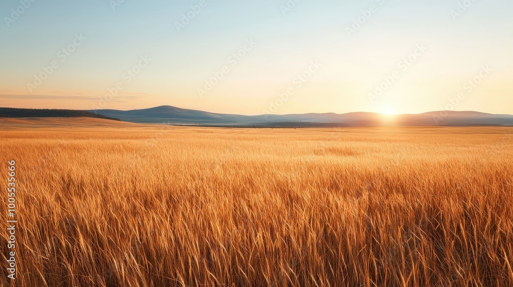 A large field of tall grass with a sun setting in the background A large field of tall grass with a sun setting in the background