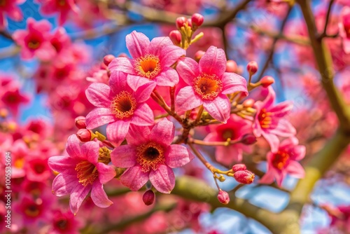 Pink lacebark tree flower reflecting in water photo