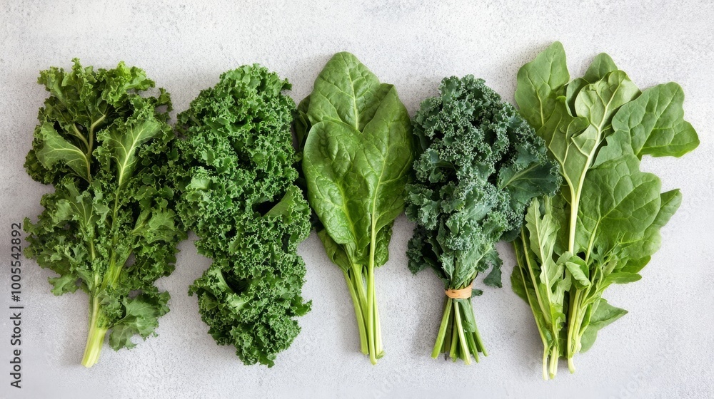 A vibrant assortment of leafy greens includes kale, spinach, and other varieties, showcasing their freshness and nutritional value. A vibrant assortment of leafy greens includes kale, spinach, and other varieties, showcasing their freshness and nutritional value.