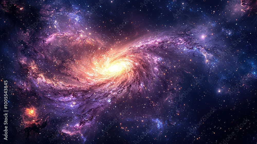 Fototapeta premium A mesmerizing view of a colorful galaxy swirling in the vastness of space, showcasing vibrant stars and cosmic beauty.