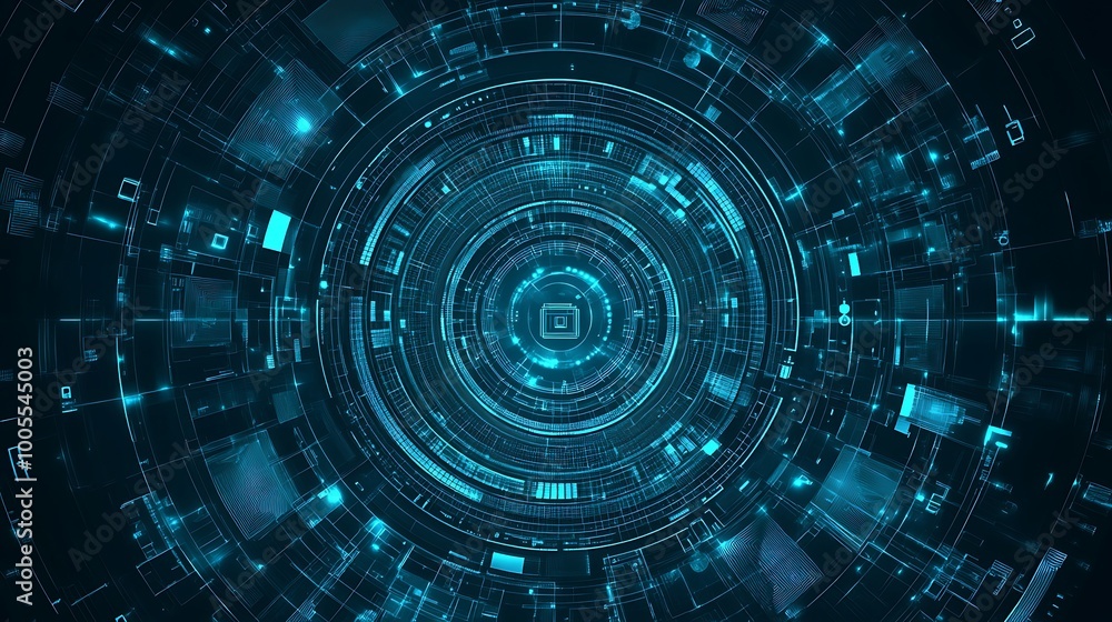 Futuristic abstract digital technology background with blue glowing lines and circular shapes. Futuristic abstract digital technology background with blue glowing lines and circular shapes.