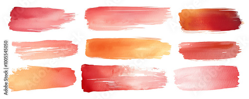 A set of hand-painted watercolor stripes in warm terracotta hues arranged on a white background