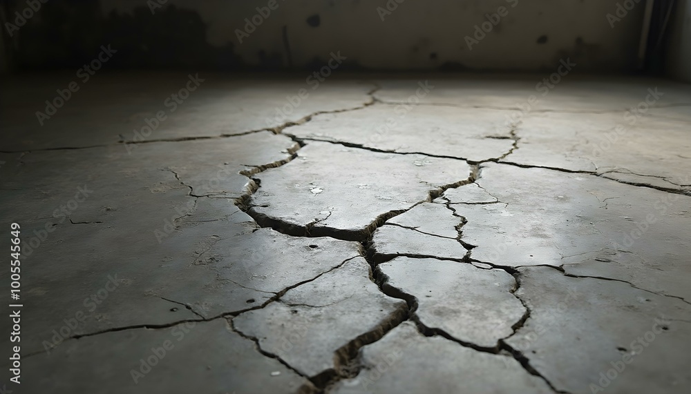 Obraz premium Close-up of a cracked, wet concrete wall, showcasing its rough texture and imperfections. Ideal for industrial-themed projects and backgrounds requiring a gritty aesthetic